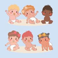 Cute babies with different looks doing different actions vector