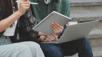 Image of business partners discussing documents and ideas at meeting video