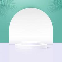 stack of 2 white cylinder pedestal podium with green background, platform scene for product display or showcase, 3d  realistic circle stage background. vector