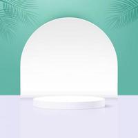 podio de pedestal de cilindro blanco con fondo verde, escena de plataforma para exhibición o exhibición de productos, fondo de escenario de círculo realista 3d. vector