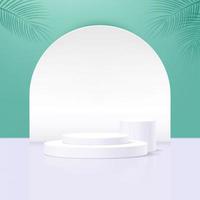 Podio de pedestal de 2 cilindros blancos con fondo verde, escena de plataforma para exhibición o exhibición de productos, fondo de escenario de círculo realista 3d. vector