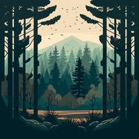 woodland forest landscape with trees vector
