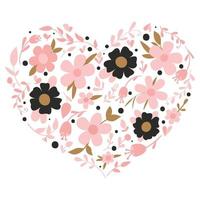 Cute background with flowers in love and flower heart. Vector stock floral heart. on the white background. Love Heart icon. Summer floral elements. Love card with floral bouquet.