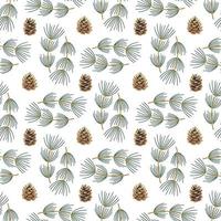 Fluffy coniferous twigs with beautiful cones. Elegant floral seamless pattern. vector