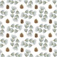 Fluffy coniferous twigs with beautiful cones. Elegant floral seamless pattern. vector