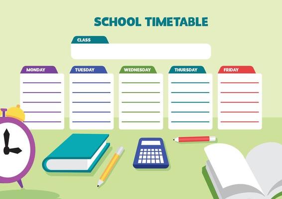 School timetable template week chart, lesson schedule template