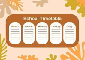 Study planner or School timetable template, ready to print vector