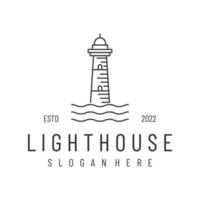 Sea lighthouse tower building creative Logo design with spotlights vintage vector template.