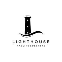 Sea lighthouse tower building creative Logo design with spotlights vintage vector template.