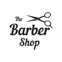 plantilla de logotipo de barbería en estilo vintage con el concepto de tijeras, maquinilla de afeitar y otras herramientas.logotipo para negocios, salón, etiqueta y barbería. vector