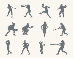 Softball player silhouettes, Softball silhouettes vector