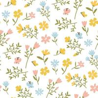 A pattern of flowers in delicate shades on a white background. Retro style. Festive background for printing on fabric and paper, gift wrapping, postcard, wallpaper, bed linen, clothes. vector