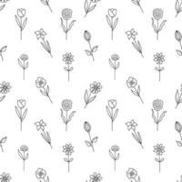 Hand drawn seamless pattern flowers in doodle style vector