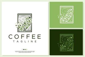 Coffee bean logo template with leaf design. Leaf coffee logo design template. vector