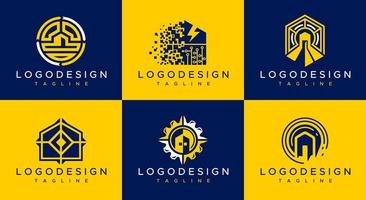 colección de plantillas de diseño de logotipo de hogar moderno. conjunto de vectores del logotipo de la casa de tecnología.