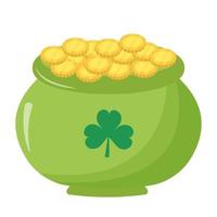 Pot full of gold coins. Patricks Day holiday. Symbol of abundance and wealth. vector