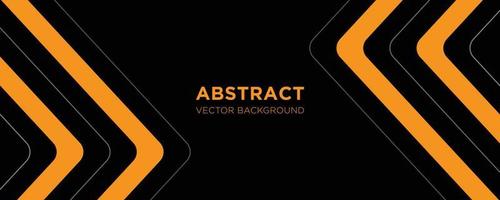 eps10 vector Black abstract wide horizontal banner with orange and gray lines, orange arrows and angles. Dark modern sporty bright futuristic abstract background.