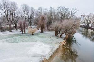 Regensburg City trip in winter time. View from the stone bridge photo