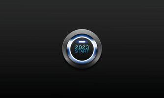 Blue illuminated start button year 2023 vector