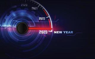 New year 2023 car speedometer, red indicator on black blur background vector