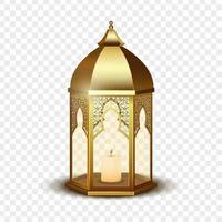 Gold vintage lantern arabic style with candle. Vector illustration