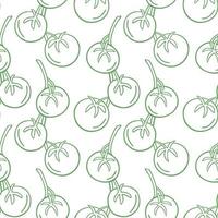 Seamless pattern with tomatoes on a twig in the style of a doodle. Vector image.