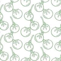 Seamless pattern with tomatoes on a twig in the style of a doodle. Vector image.