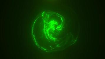 abstrakte grüne Energiekugel transparenter runder hell leuchtender, magischer abstrakter Hintergrund. Video 4k, Bewegungsdesign