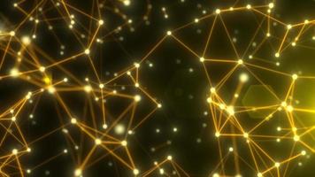 Abstract hi-tech yellow gold glowing lines with dots and plexus triangles, abstract background. Video 4k, motion design