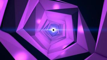 Abstract purple moving tunnel from the edge of the pentagon and segments industrial futuristic hi-tech, abstract background. Video 4k, motion design