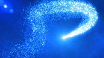 astratto volante linea particelle blu luminosa raggiante magico energia particelle, astratto sfondo. video 4k, movimento design
