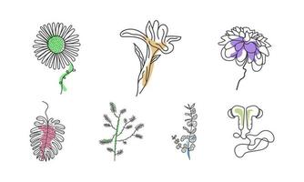 ilustración vectorial de diseño de arte de línea de flores y hojas. plantilla de diseño de arte dibujada a mano. vector