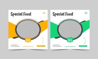 plantilla de diseño de publicaciones en redes sociales de alimentos. Ilustración de vector de diseño de banner de redes sociales de comida especial. tamaño cuadrado