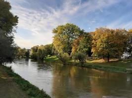 spring landscape near Danube river in Regensburg city, Germany photo