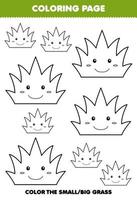 Education game for children coloring page big or small picture of cute cartoon grass line art printable nature worksheet vector