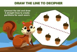 Education game for children help squirrel draw the lines to separate acorn printable nature worksheet vector