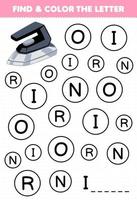 Education game for children find and color letter I for iron printable tool worksheet vector