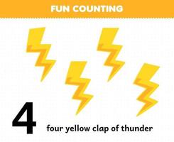 Education game for children fun counting four yellow clap of thunder printable nature worksheet vector