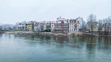 Regensburg City trip in winter time. View from the stone bridge photo