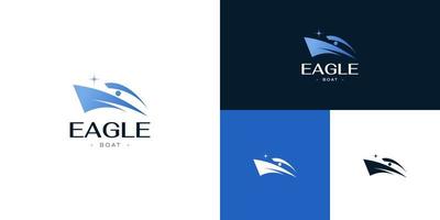 Blue Modern Ship Logo Shaped Eagle Head. Cruise, Boat Logo or Icon vector