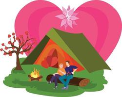 Couple enjoying campfire during camping Illustration vector