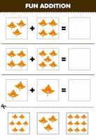 Education game for children fun addition by cut and match of cute cartoon maple leaf pictures for printable nature worksheet vector