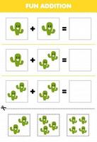 Education game for children fun addition by cut and match of cute cartoon cactus pictures for printable nature worksheet vector