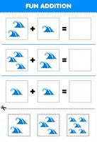 Education game for children fun addition by cut and match of cute cartoon wave pictures for printable nature worksheet vector