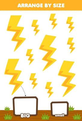 Education game for children arrange by size big or small put it in the gift box of cute cartoon thunder printable nature worksheet