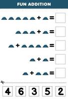 Education game for children fun addition by cut and match correct number for cute cartoon mountain printable nature worksheet vector