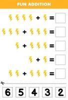 Education game for children fun addition by cut and match correct number for cute cartoon thunder printable nature worksheet vector