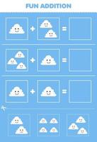 Education game for children fun addition by cut and match of cute cartoon cloud pictures for printable nature worksheet vector