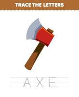 Education game for children trace the letter of cute cartoon axe printable tool worksheet vector