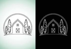 plantilla de logotipo de estilo de arte de línea de casa de campo, símbolo de signo de icono de agricultura vector